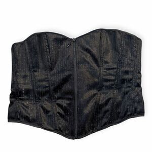 Black Pinstripe Strapless Corset Bustier Top Sweetheart Neck Zip Front Small